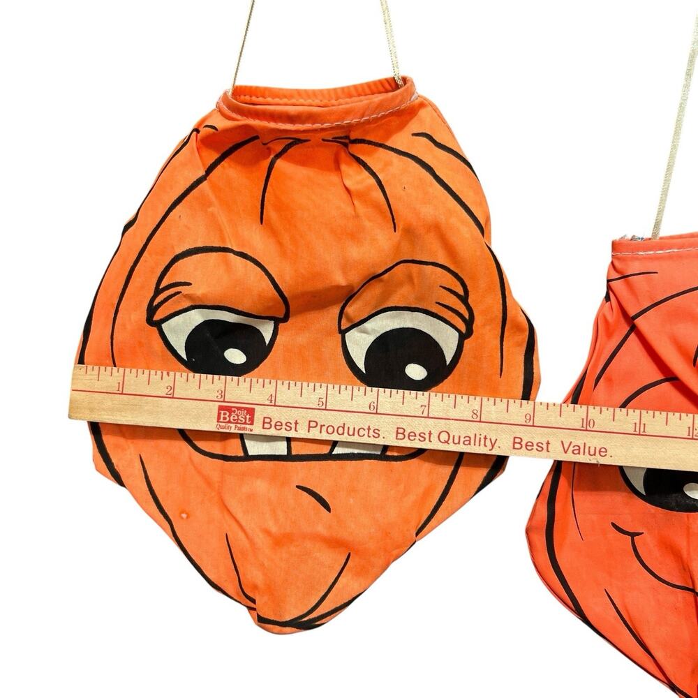 Pair VTG Halloween Jack O Lantern Hanging Wind Sock Lantern Silly Face 10” READ - Picture 10 of 10